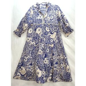 Abstract Floral Tiered Dress Ruffled Collar Cottagecore Milkmaid Midi Dress Sz M